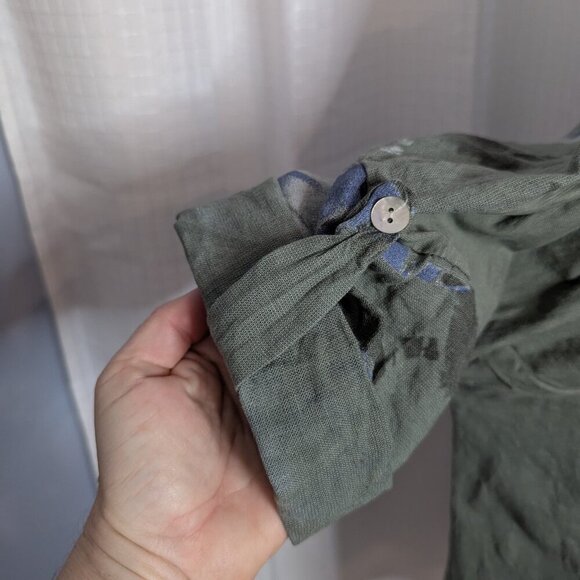 Made in Italy 50/50 Cotton/Linen Shirt, Army Green with Starburst Design, Size L - Picture 6 of 6